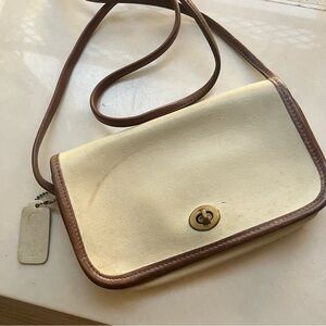 Vintage Coach 0119 Cream and Brown Women's Crossbody Bag